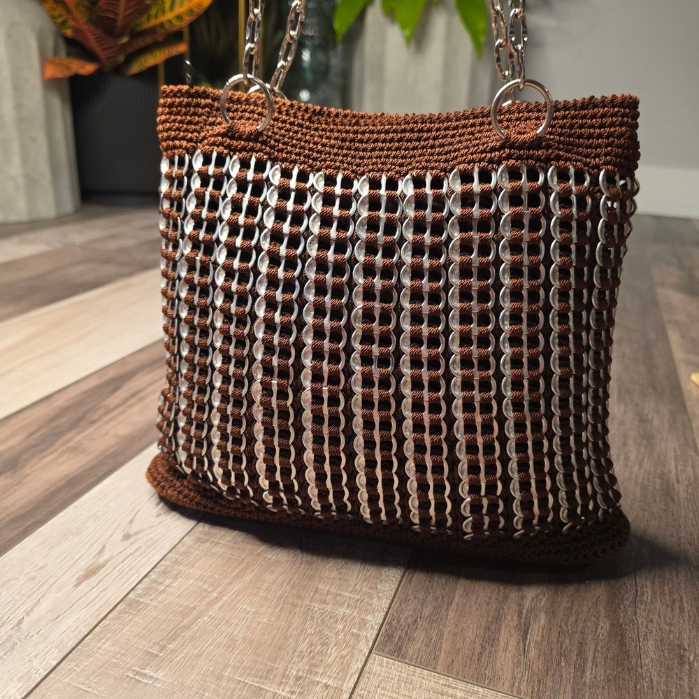 Artisan Soda Tab Crochet Bag Womens Medium Brown Aluminum Chainmail Y2K Festival
